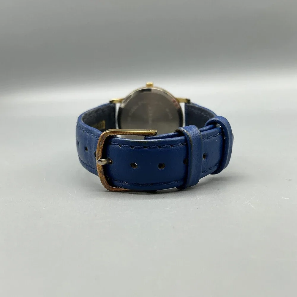 Vintage School Time Womens Watch 28mm Gold Tone Blue Leather Teacher New Battery